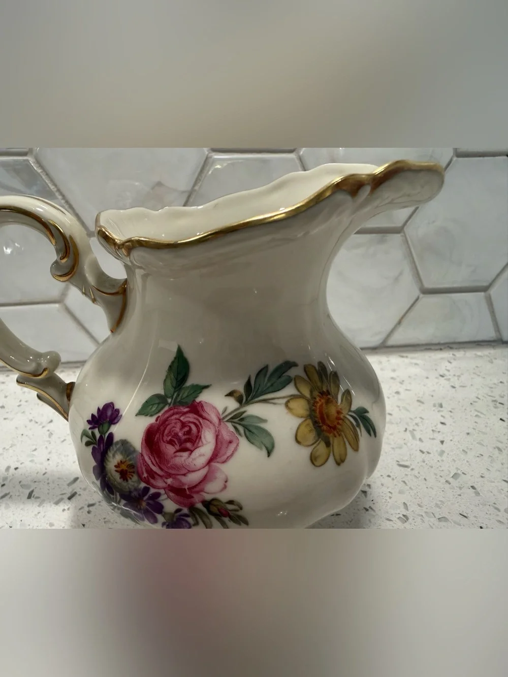 Royal York Madeleine Bridal Bouquet Pattern Creamer Milk Pitcher Germany Gold